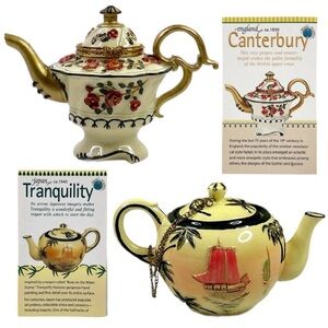 2 Vintage Nini Teapots Canterbury‎ & Tranquility Trinket Box Keepsake